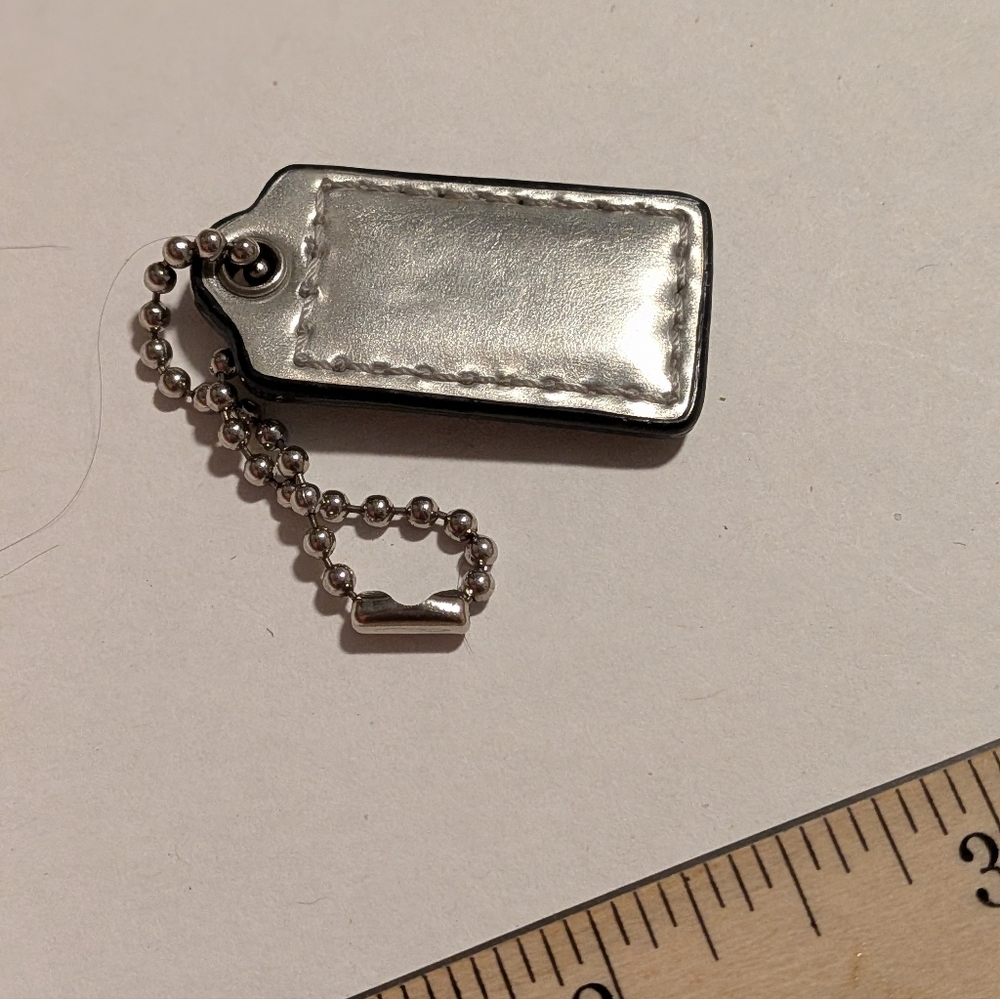 Coach Mettalic Silver Small Leather Hang Tag With Silver Chain - Picture 4 of 5